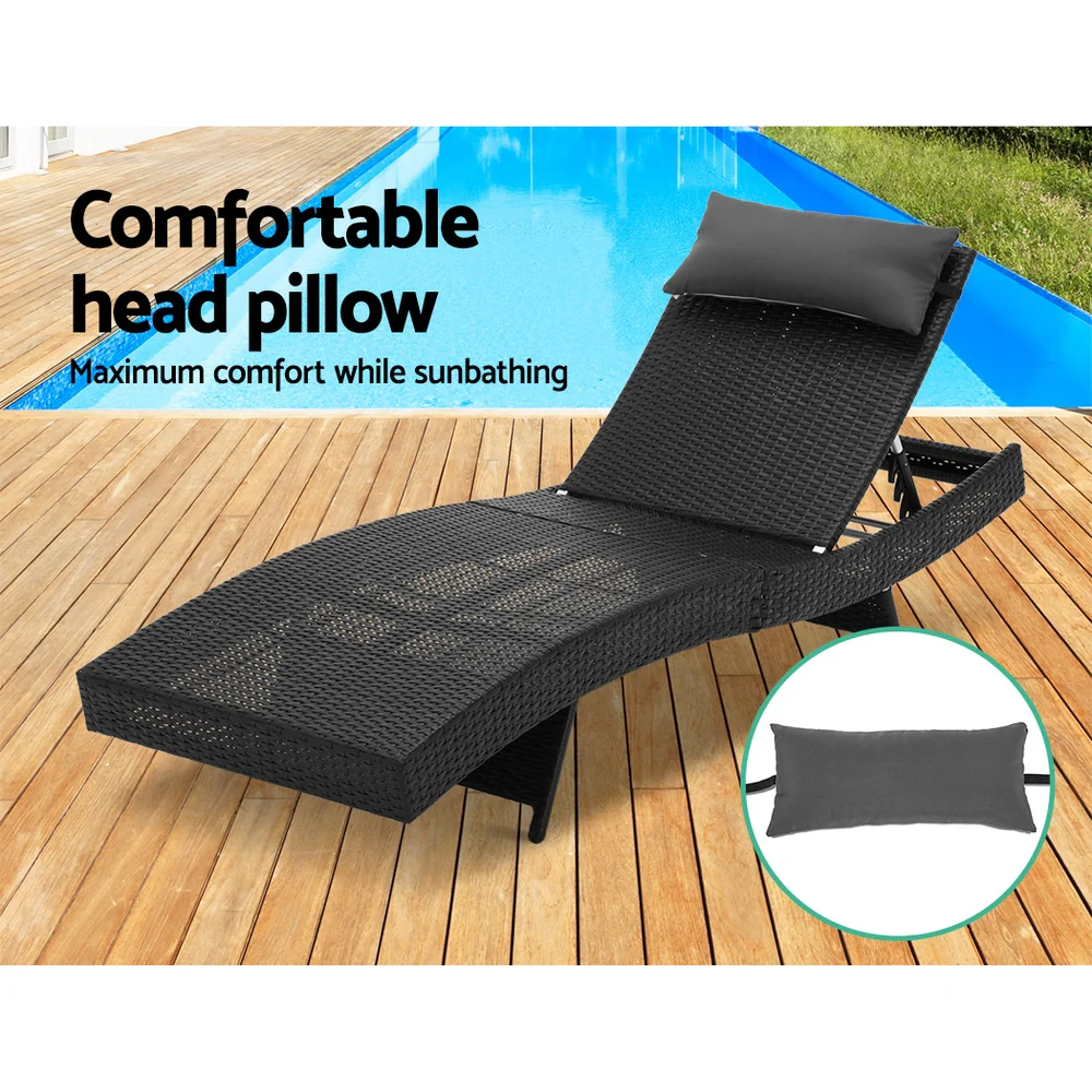 Travis Set of 2 Outdoor Sun Lounge Wicker Chair without Armrest - Black - Nurns
