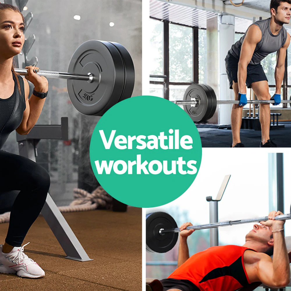 Everfit 28kg Barbell Set Weight Plates Bar Lifting Bench 168cm - Nurns