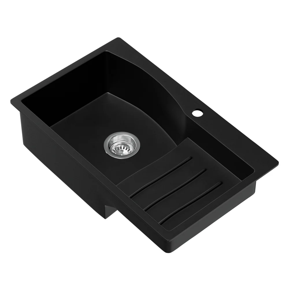 Kitchen Sink 74x45cm Granite Stone Basin Single Bowl Laundry - Black - Nurns