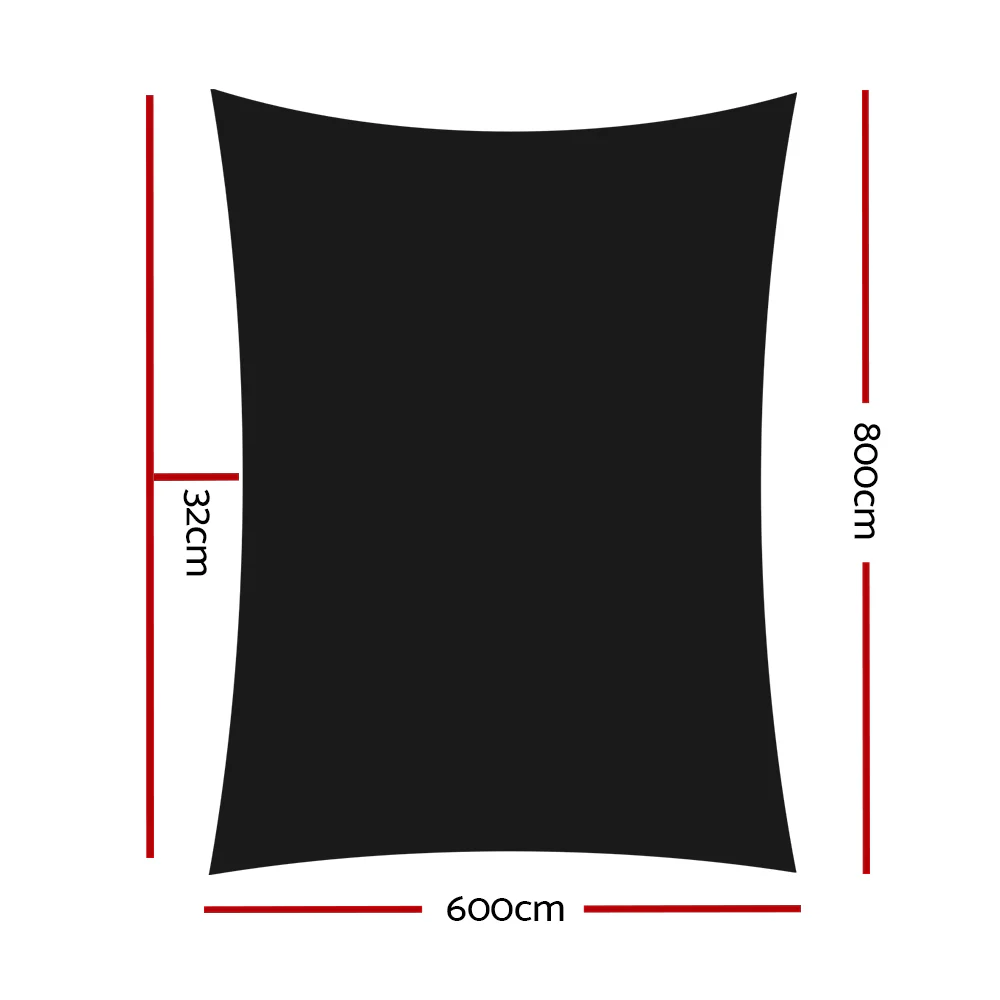 Instahut Shade Sail 6x8m Rectangle 280GSM 98% Black Shade Cloth - Nurns