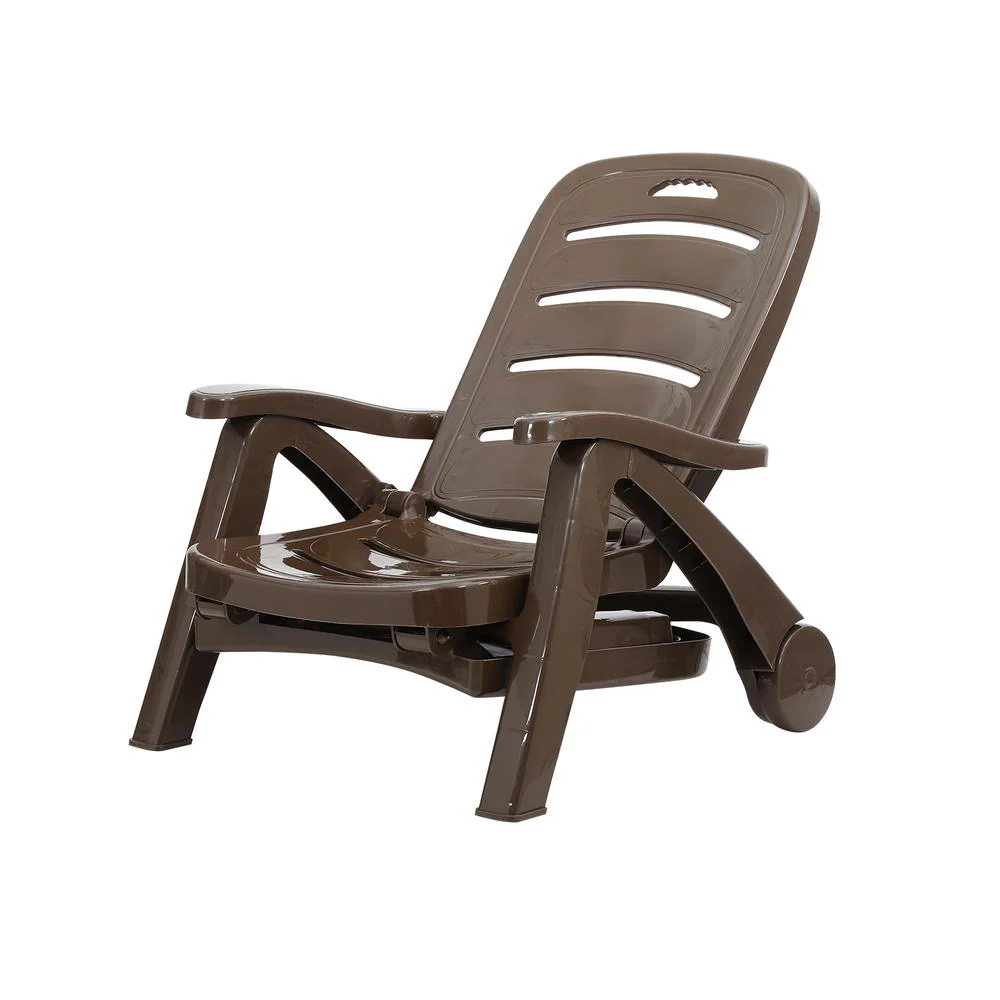 Nemy Sun Lounger Folding Lounge Chair Wheels Patio Outdoor Furniture - Brown - Nurns