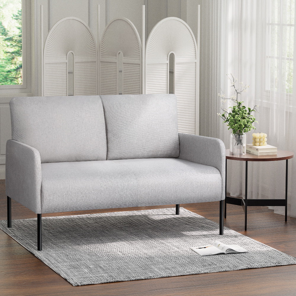 Myrtle 2-Seater Sofa Accent Chair Loveseat Linen Fabric Metal Leg - Grey - Nurns