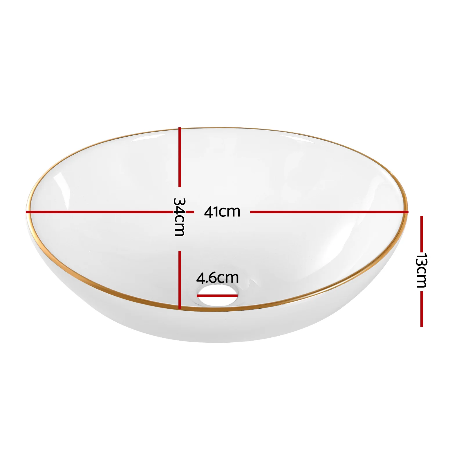 Bathroom Basin Ceramic Vanity Sink Hand Wash Bowl Gold Line 41x34cm - Nurns