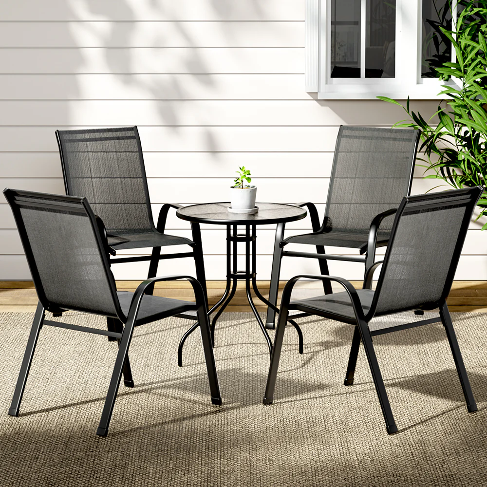 Tomos 4-Seater Table and chairs Stackable Bistro Set Patio Coffee 5-Piece Outdoor Furniture - Black - Nurns