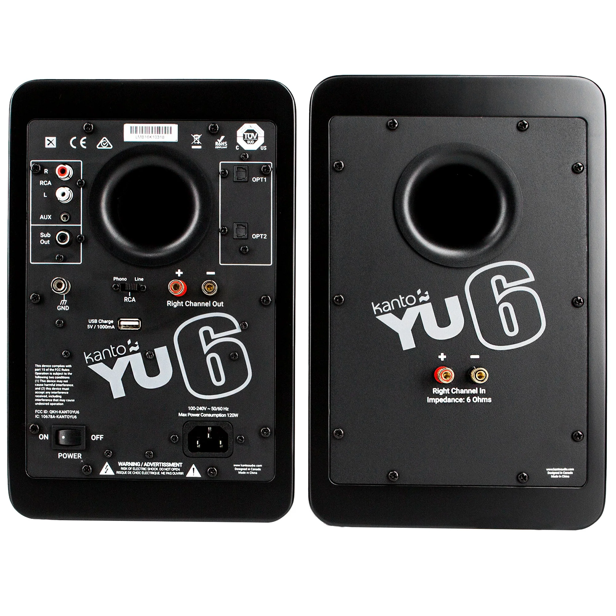 YU6 200W Powered Bookshelf Speakers with Bluetooth and Phono Preamp - Matte Black - Nurns