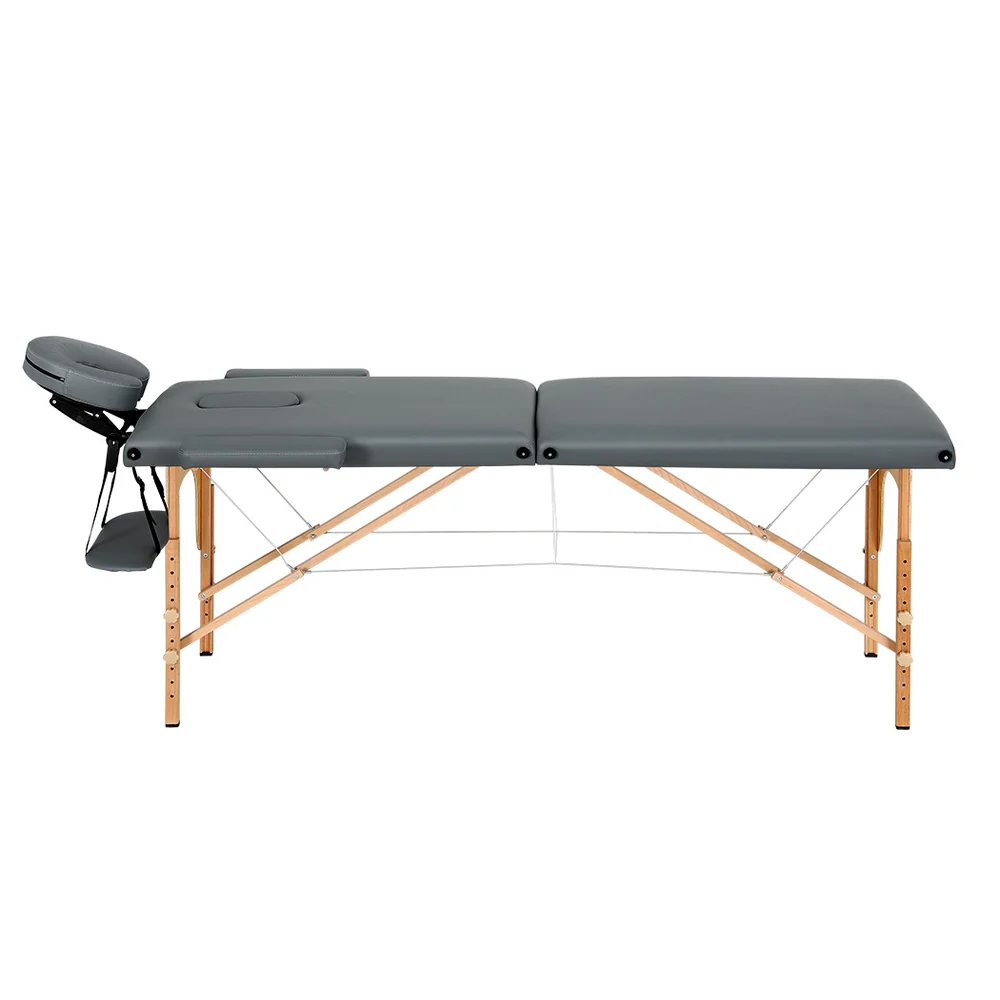 Massage Table 56cm Portable 2 Fold Wooden Beauty Bed Grey - Nurns