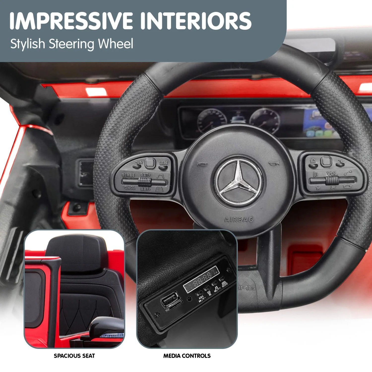 Mercedes Benz AMG G63 Licensed Kids Ride On Electric Car Remote Control - Red - Nurns
