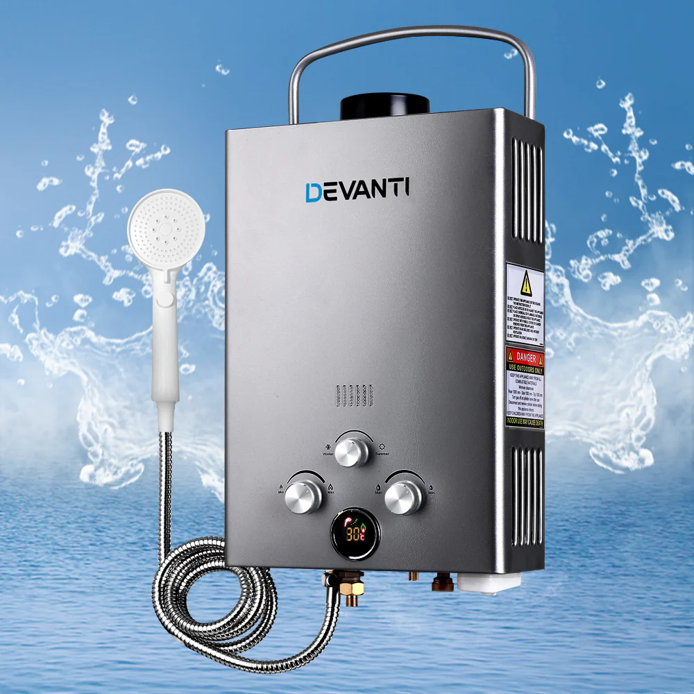 Outdoor Gas Hot Water Heater Portable Camping Shower 12V Pump Grey - Nurns