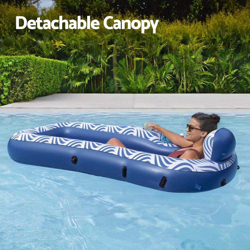 Inflatable Floating Float Lounger with Sunshade Canopy 1.98Mx1.12M Blue - Nurns