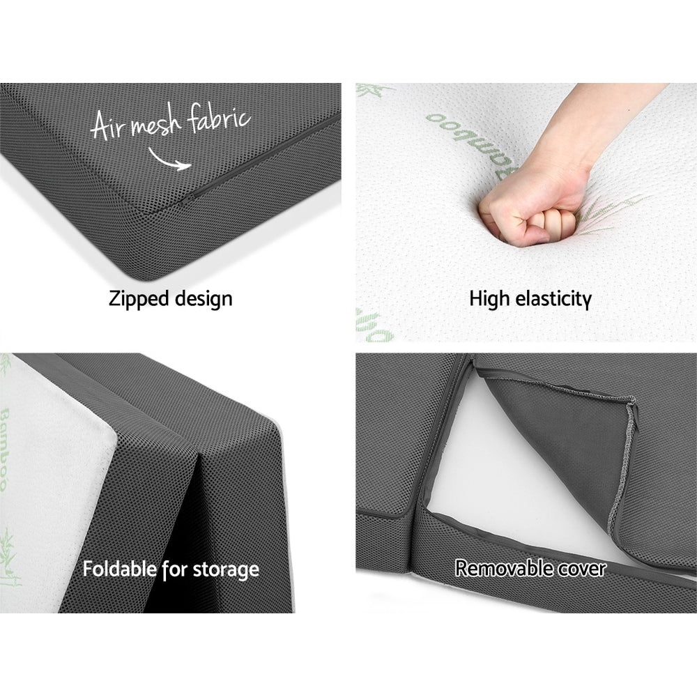 Natalie 10cm Folding Foam Portable Mattress Bamboo Fabric - Single - Nurns