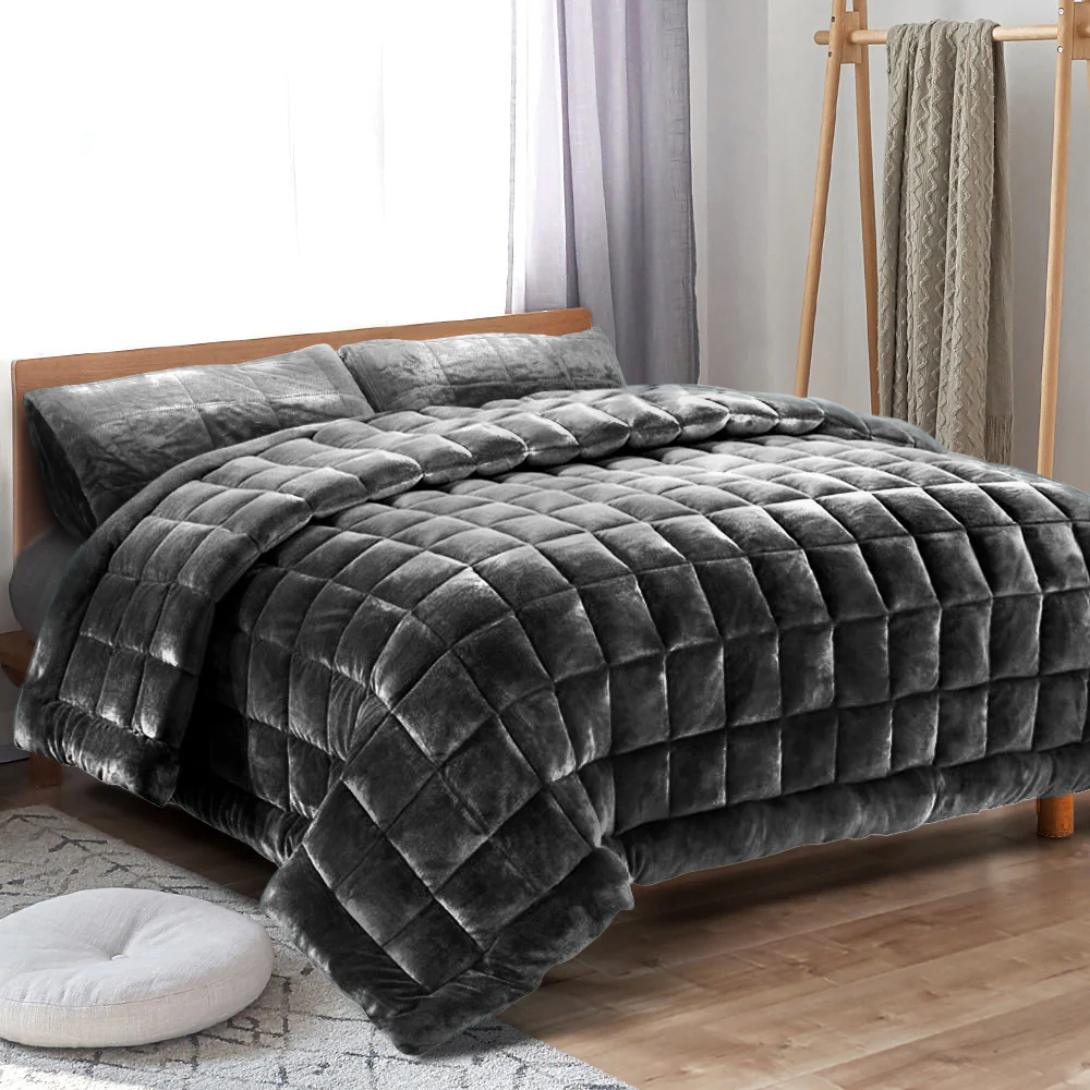 Queen Giselle Bedding Faux Mink Quilt Charcoal - Nurns