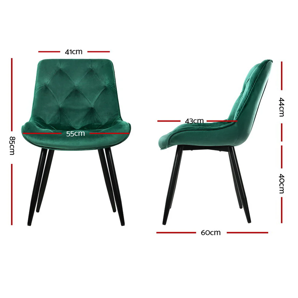 Hadley Set of 2 Dining Chairs Velvet Diamond Tufted - Green - Nurns