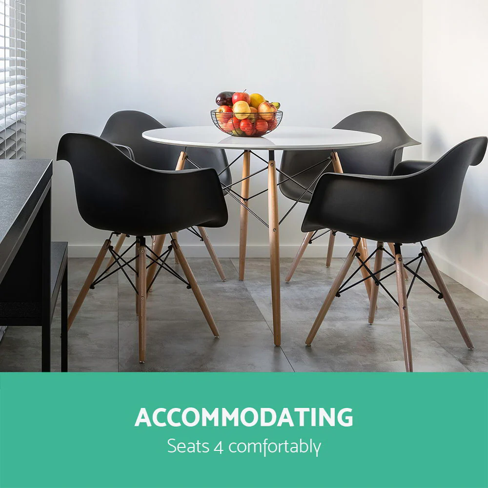 Dining Table 4 Seater Round Replica DSW Eiffel Kitchen Timber White - Nurns