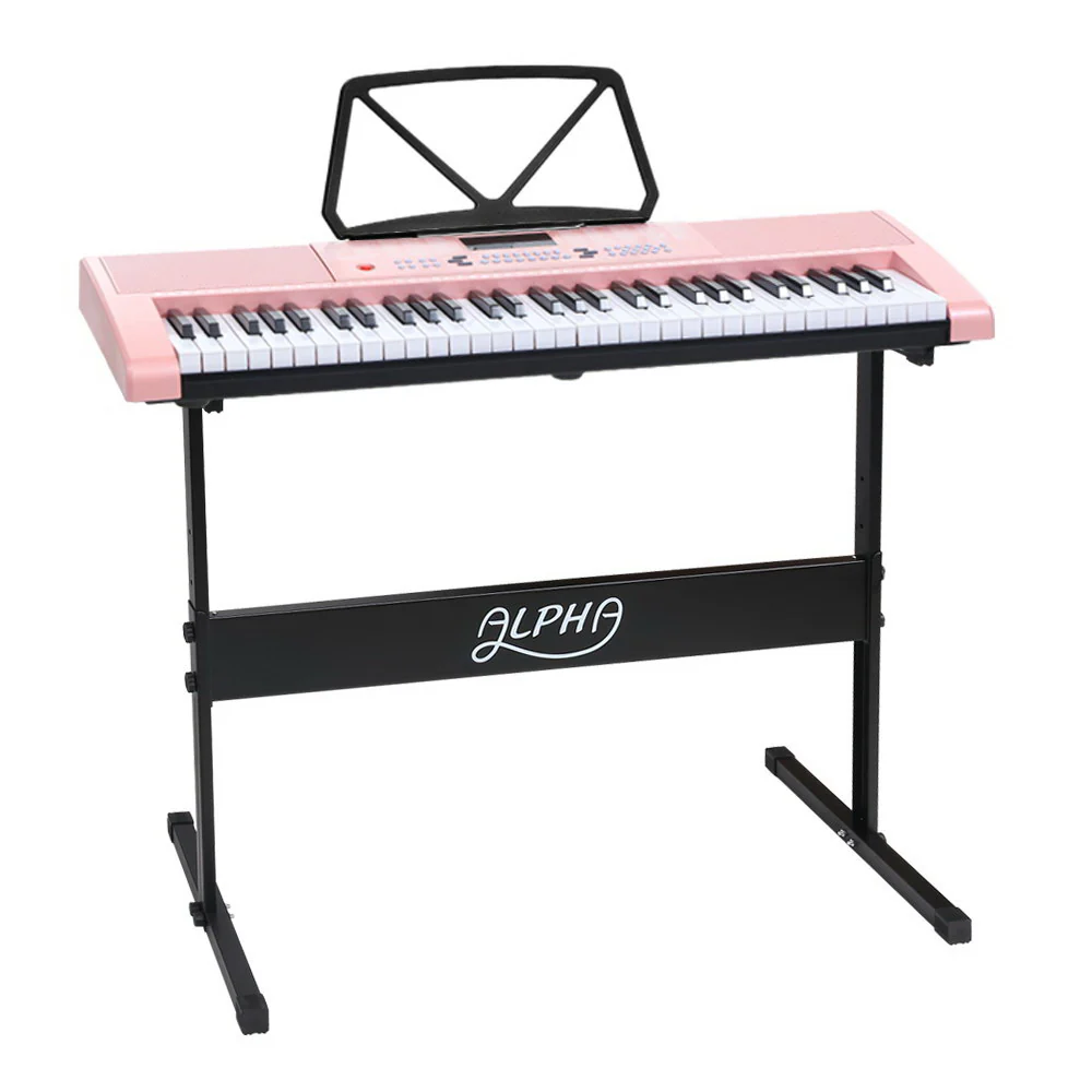 Alpha 61 Keys Electronic Piano Keyboard Digital Electric w/ Stand Lighted Pink - Nurns