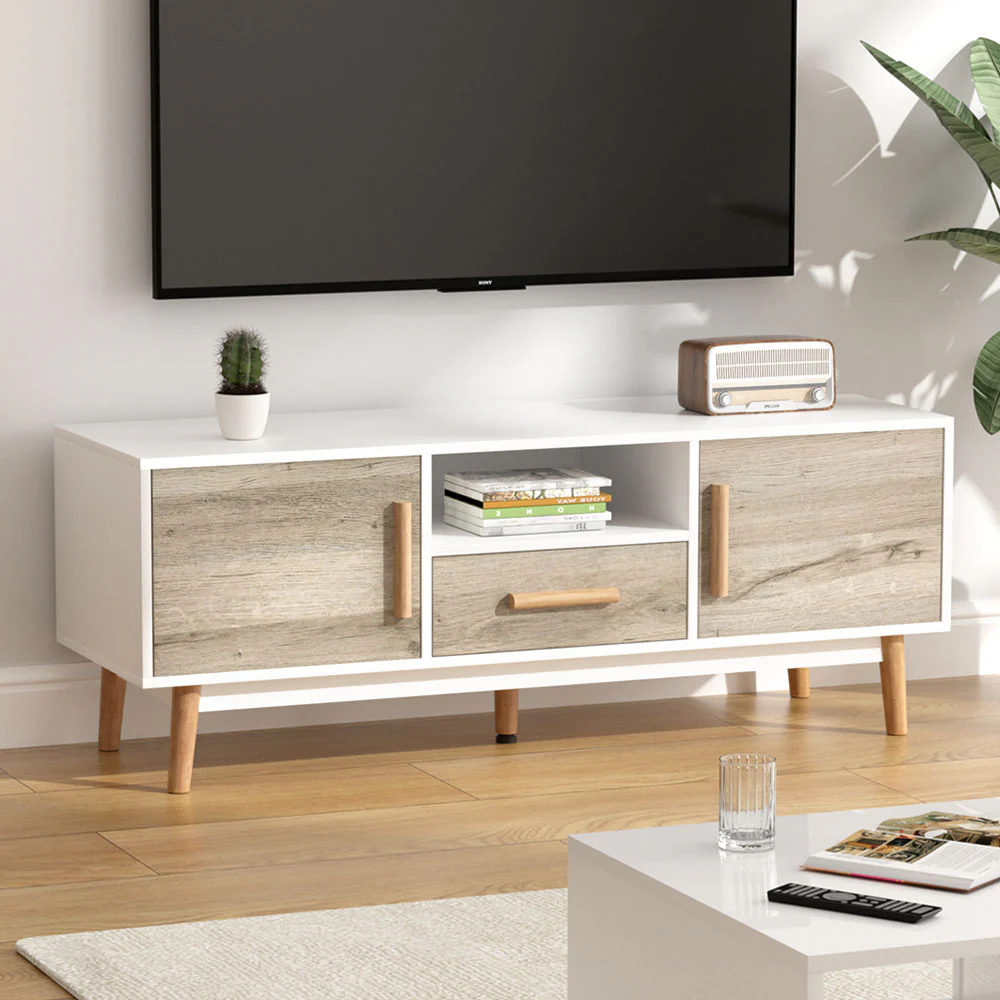 Nissa 120cm Wooden Entertainment Unit - White & Wood - Nurns