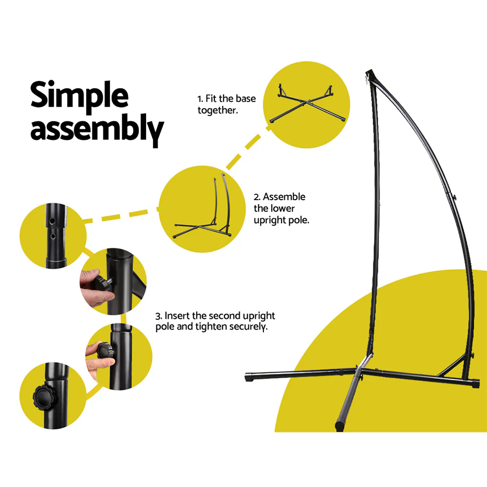 Hammock Chair with Steel Stand Macrame Outdoor Swinging - Grey - Nurns