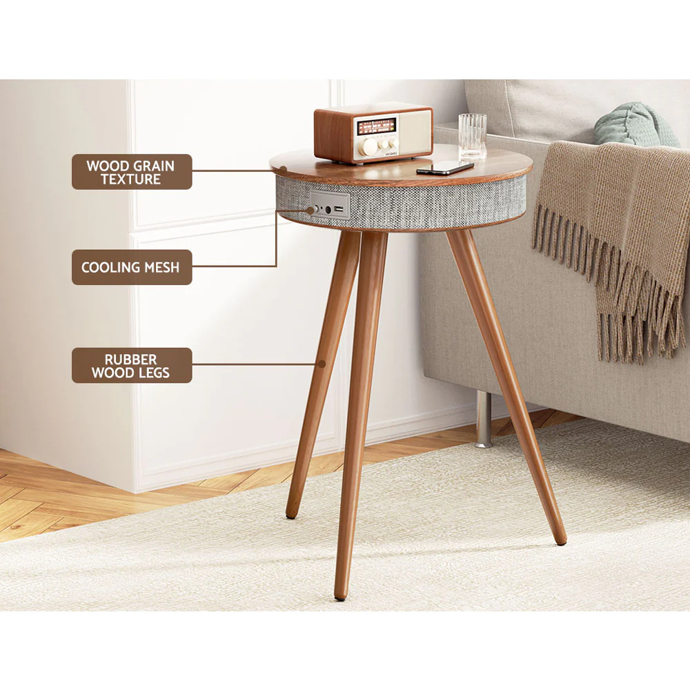 Illyrios Side End Table Smart Wireless Charging Bluetooth Speaker - Wood - Nurns