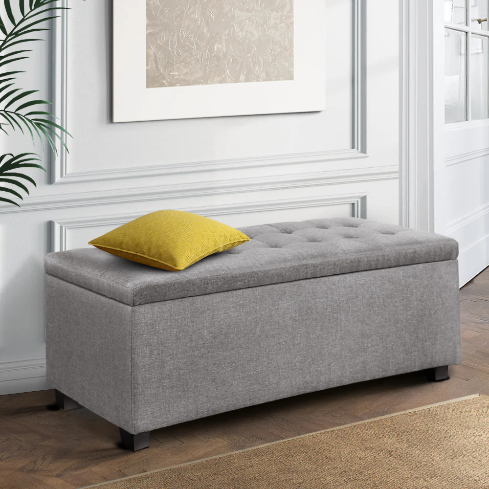 Large Fabric Storage Ottoman - Light Grey - Nurns
