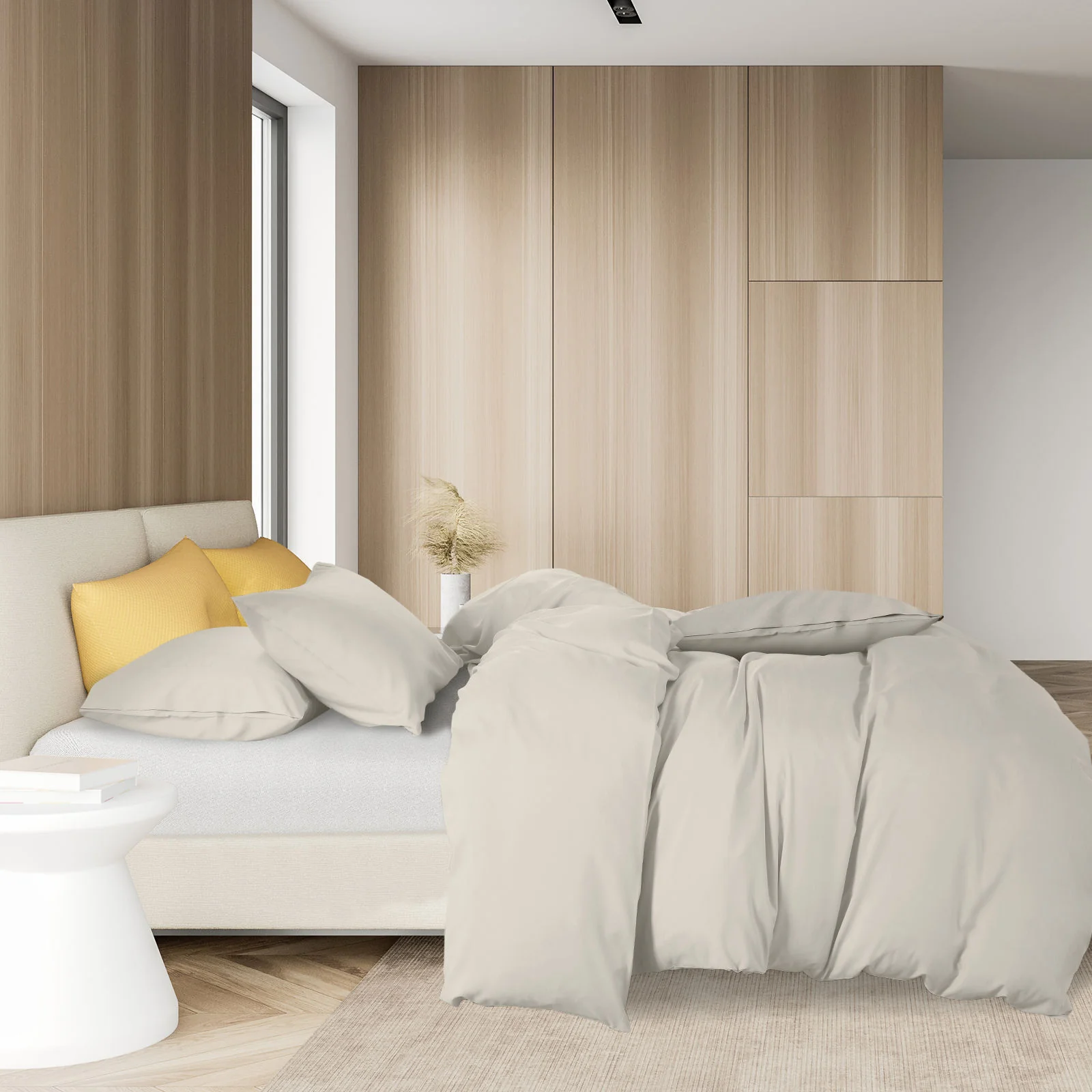 QUEEN 1000TC Cotton Blend Quilt Cover Pillowcase Set - Beige - Nurns