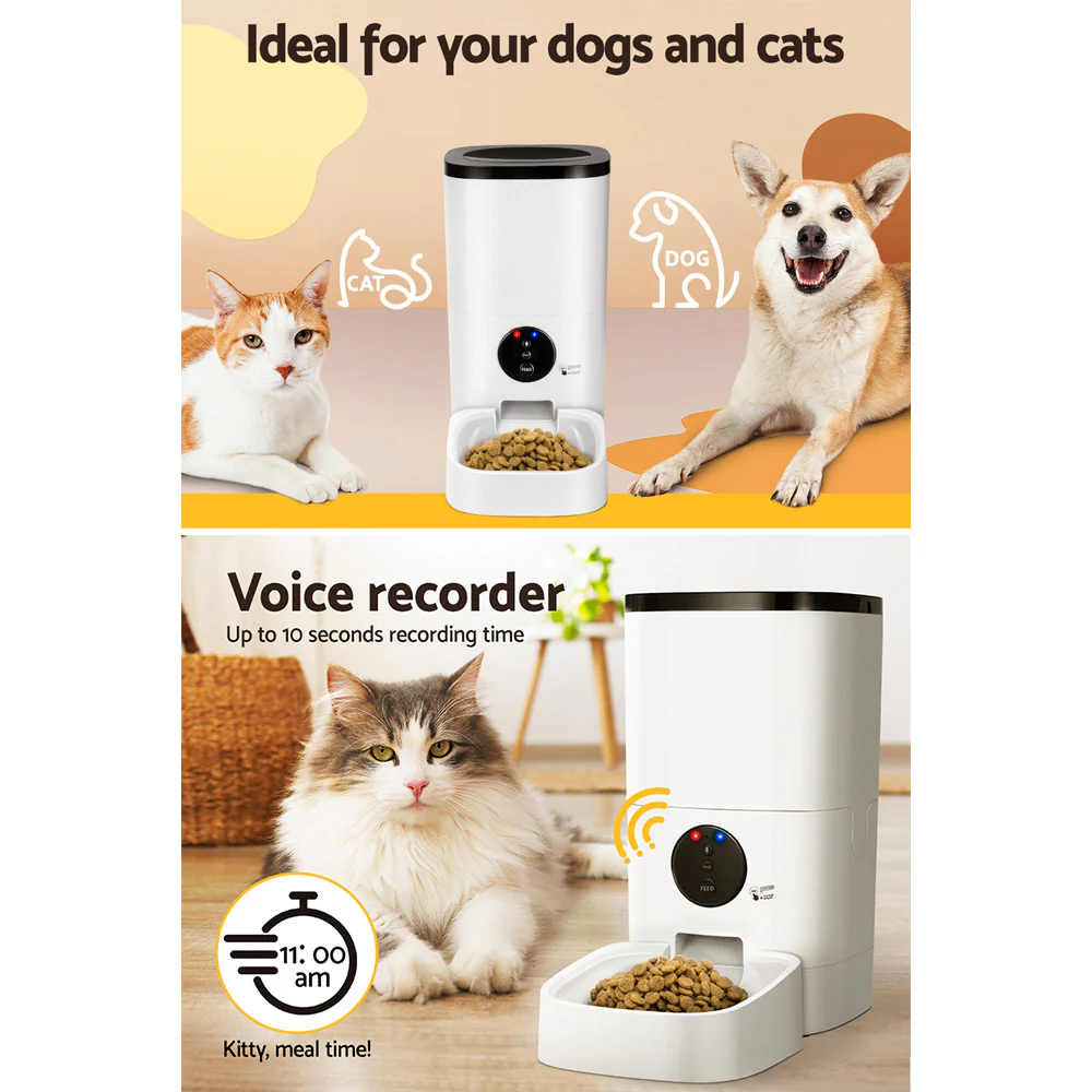 Automatic Pet Feeder 6L Auto Wifi Dog Cat Feeder Smart Food App Control - Nurns