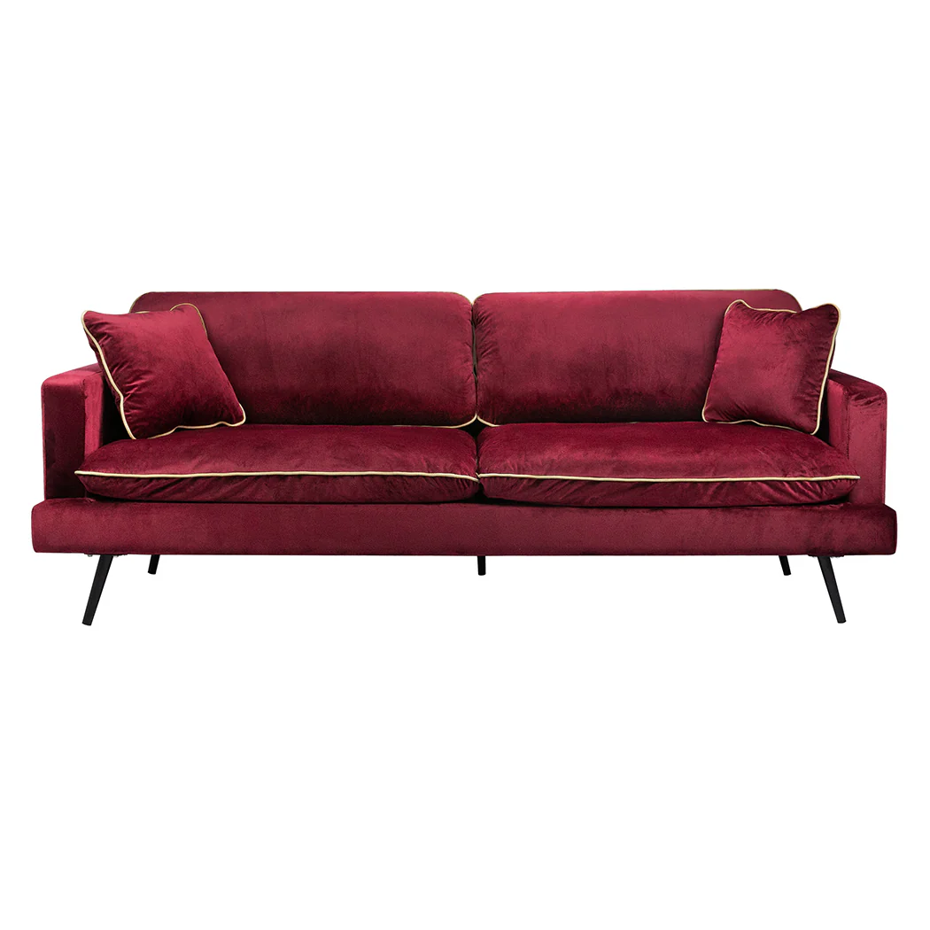 Maylee 3-Seater Velvet Sofa Armchair Couch 210cm Wide - Red - Nurns