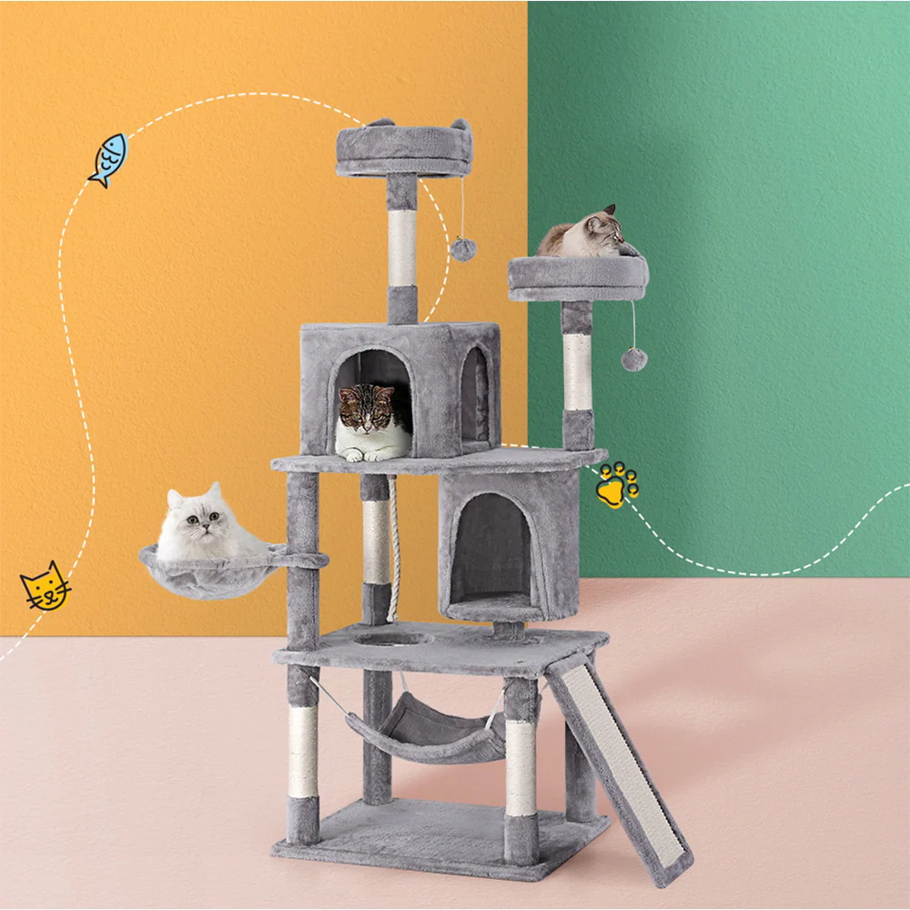 Cat Tree Tower Scratching Post Scratcher 161cm Condo House Trees - Grey - Nurns
