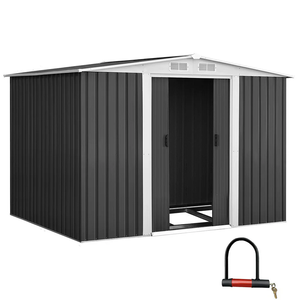 Giantz Garden Shed 2.58x2.07M w/Metal Base Sheds Outdoor Storage Double Door Tool - Nurns