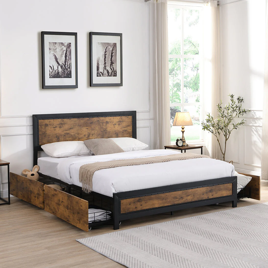 Placid Bed & Mattress Package with 35cm Mattress - Black & Wood Double - Nurns