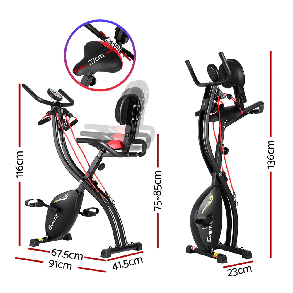Everfit Folding Exercise Bike Magnetic X-Bike Indoor Cycling Resistance Rope - Nurns