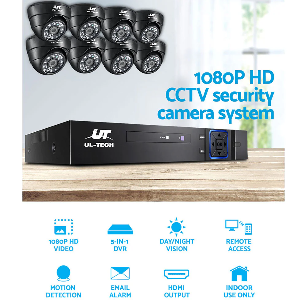 CCTV Security System 8CH DVR 8 Cameras 1080p - Nurns