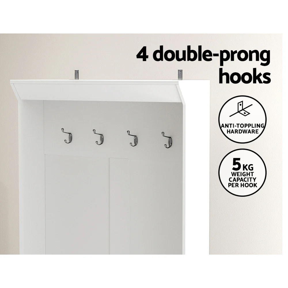 Artiss Shoe Rack Cabinet Hall Tree Coat Rack 180CM White - Nurns