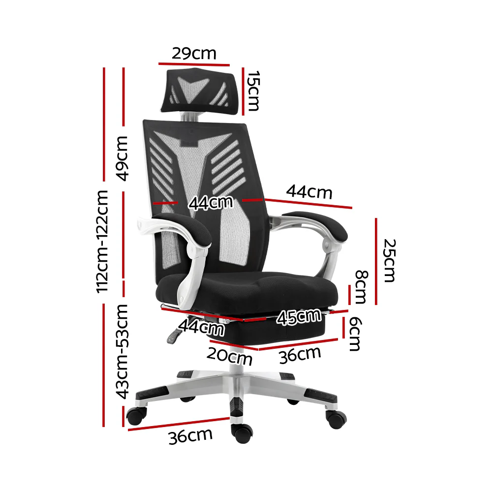 Artiss Mesh Office Chair Recliner Black White - Nurns
