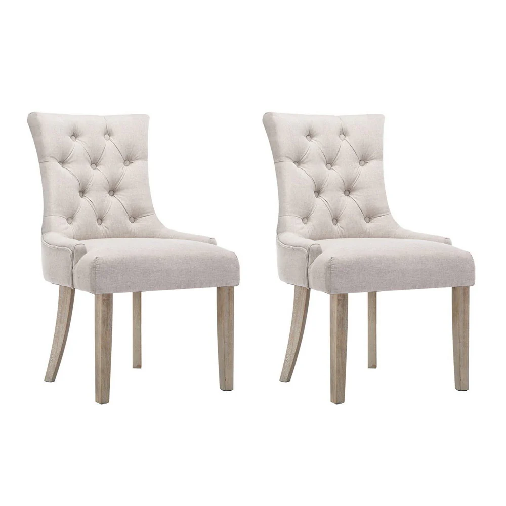 Bristol Set of 2 Dining Chairs Linen French Provincial - Beige - Nurns