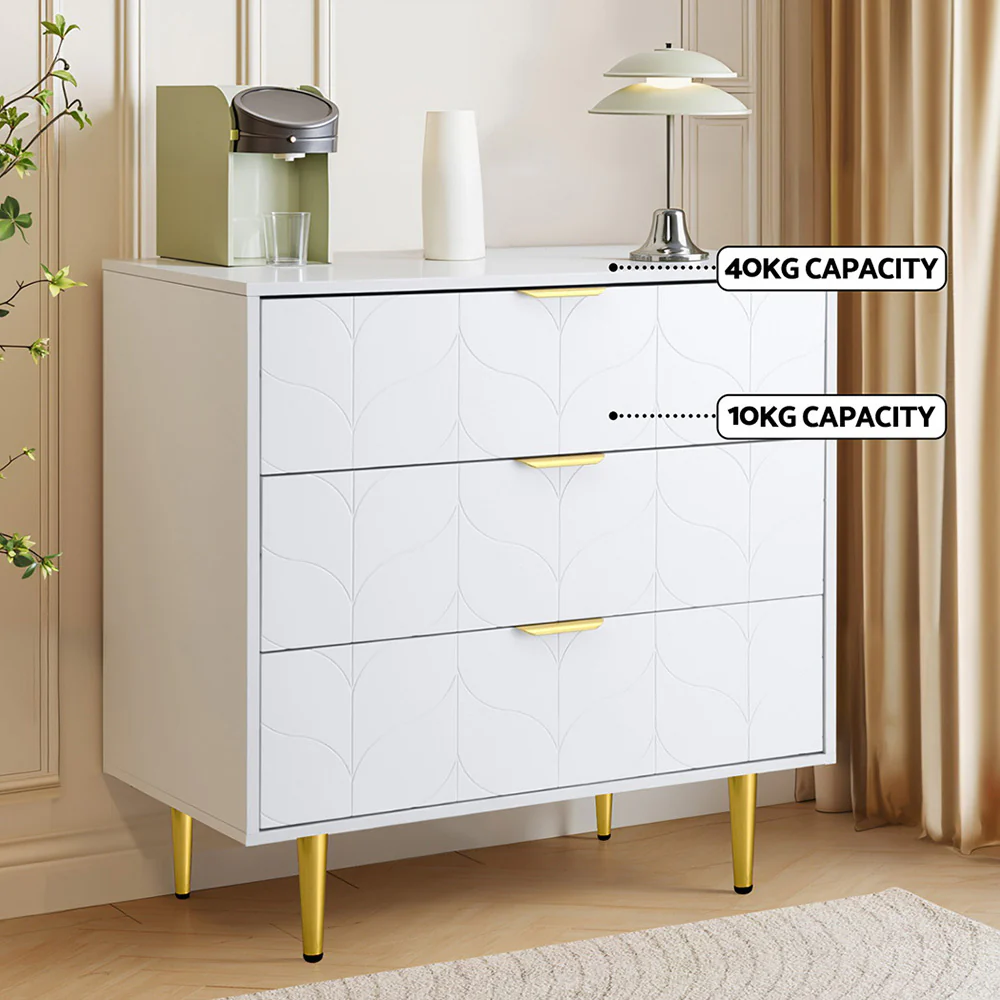 Artiss 3 Chest of Drawers Lowboy Cabinet - White - Nurns