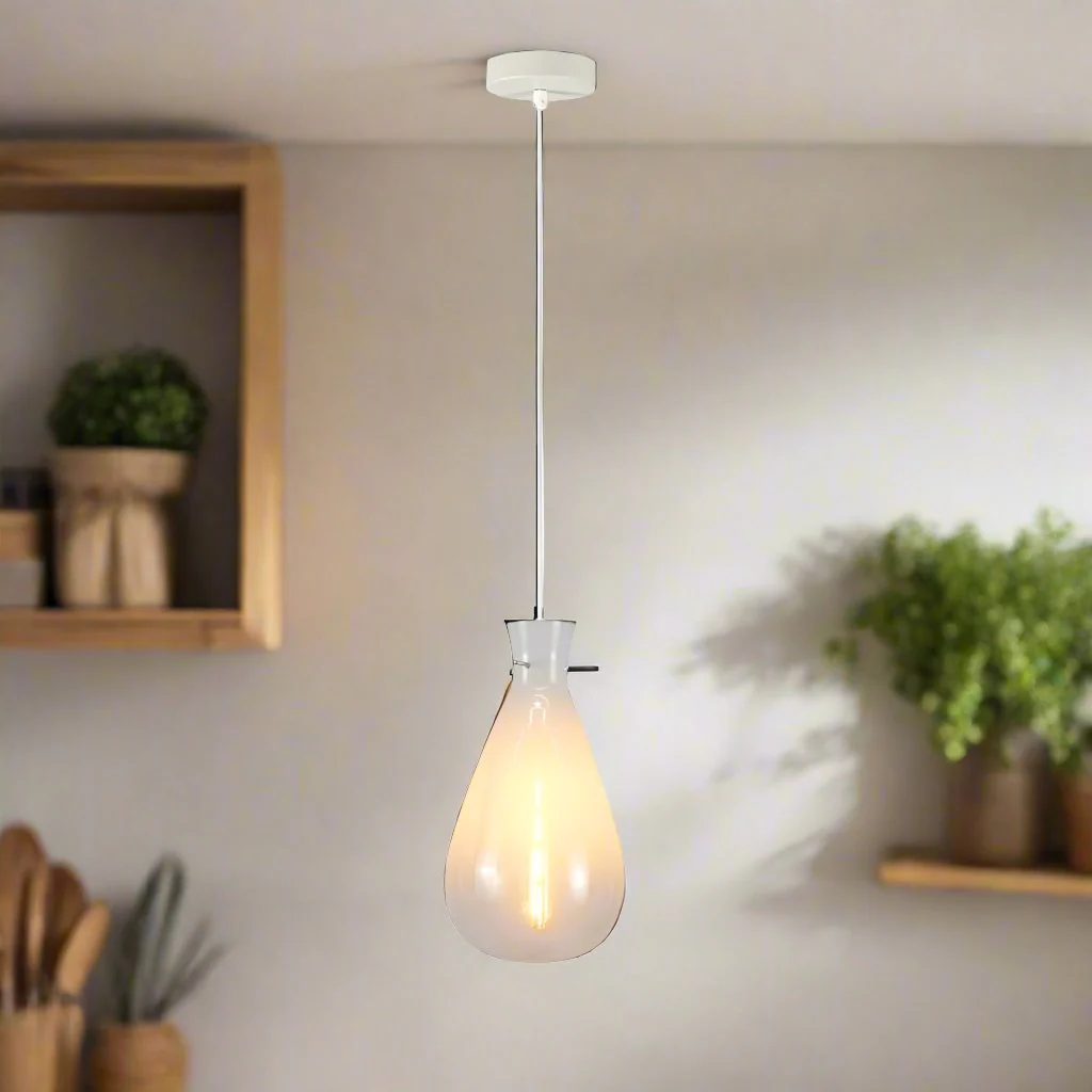 Teardrop-Shaped Pendant Light - White - Nurns