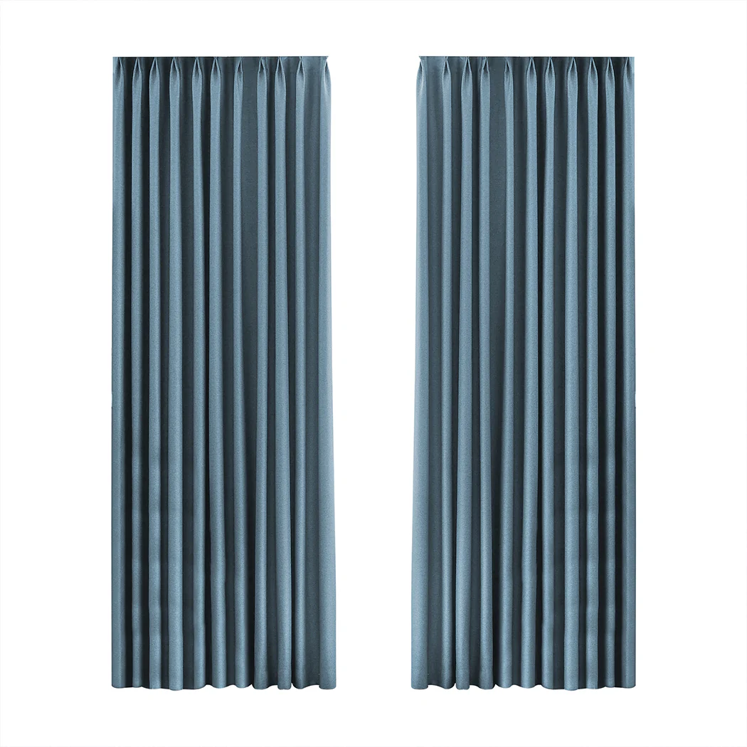 Set of 2 132x250 Blockout Curtains Chenille - Blue - Nurns