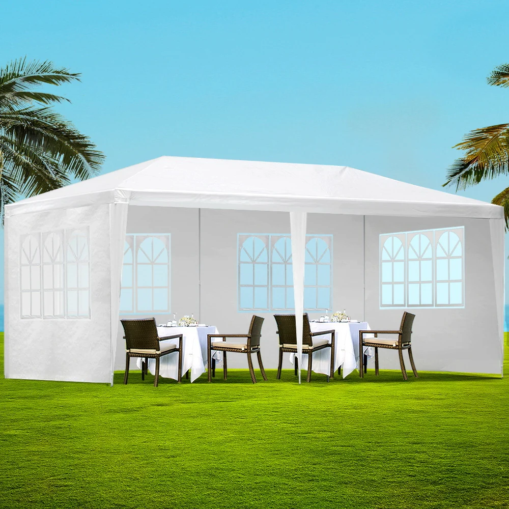 Instahut Gazebo 3x6m Marquee Wedding Party Tent Outdoor Camping Side Wall Canopy 4 Panel White - Nurns