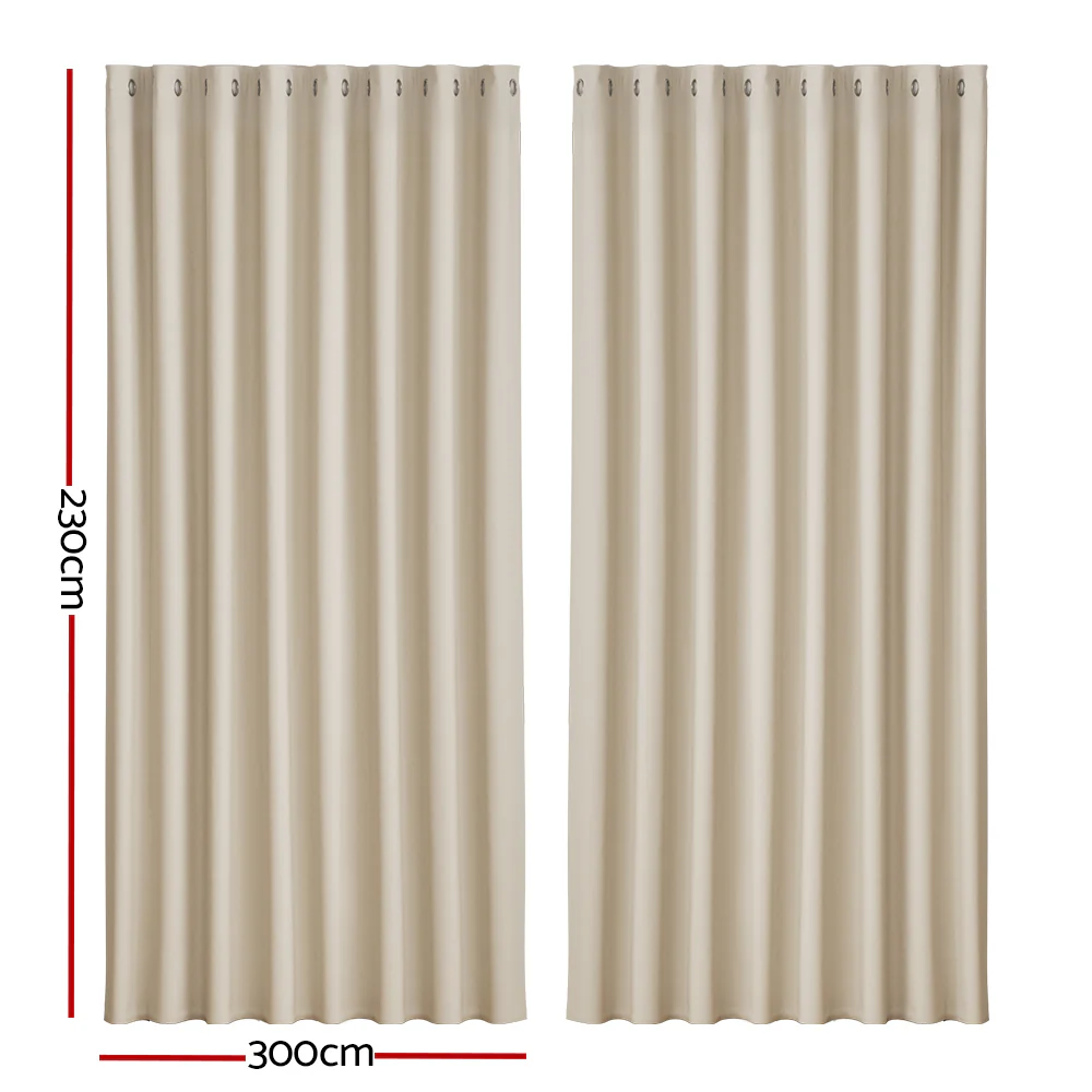 Set of 2 Blockout Curtains Blackout Window Curtain Eyelet 300x230cm Beige - Nurns