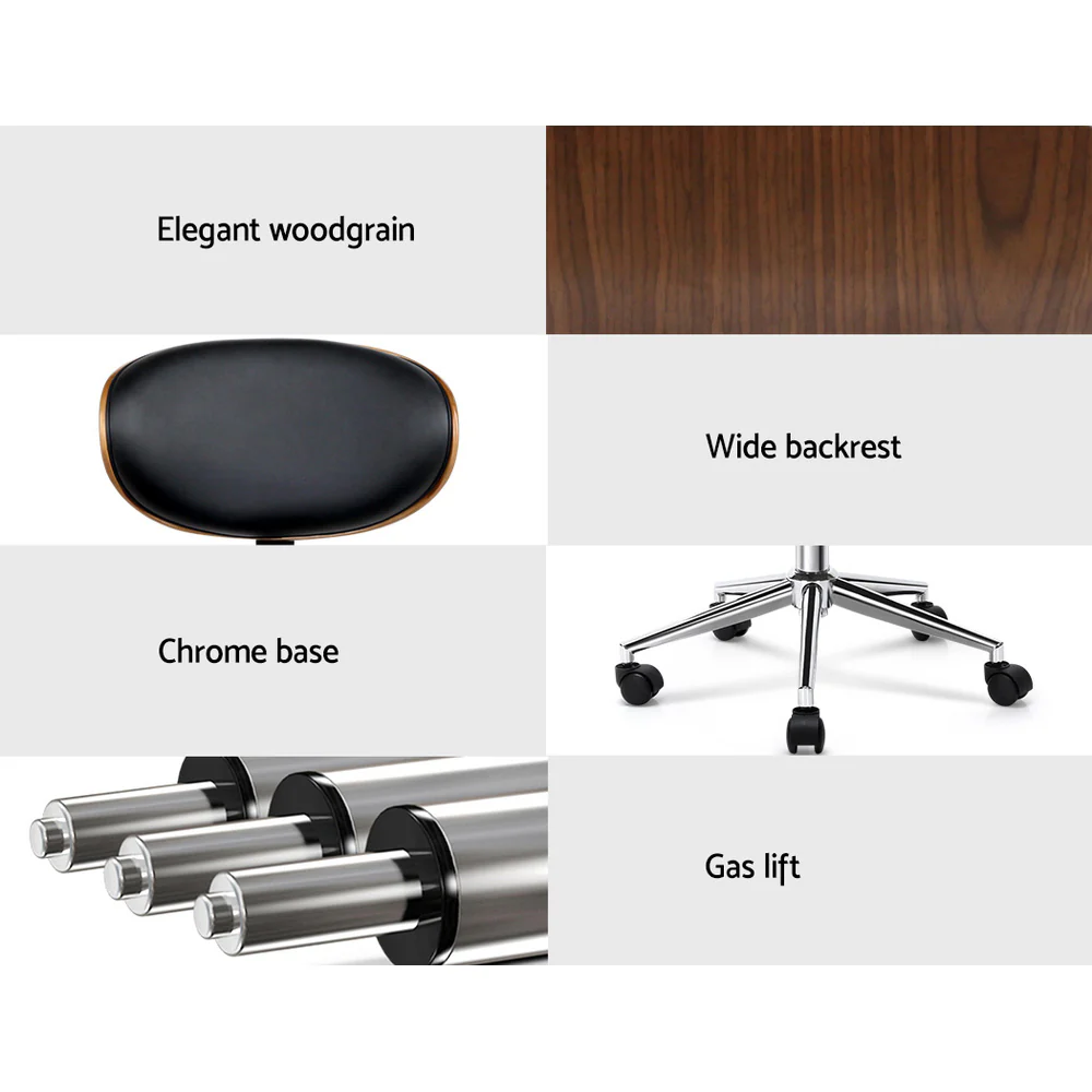 Artiss Wooden Office Chair Leather Seat Black - Nurns