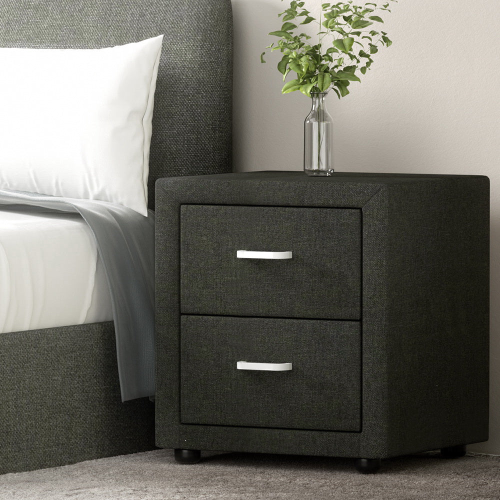 Kildonan Fabric Bedside Tables with 2 Drawers - Charcoal - Nurns