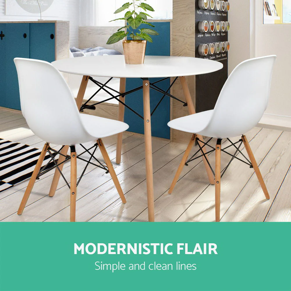 Dining Table 4 Seater Round Replica DSW Eiffel Kitchen Timber White - Nurns