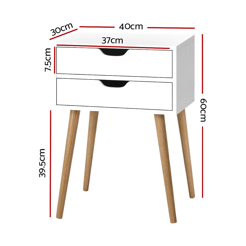 Oshawa Particle Board Bedside Tables Side Table Nightstand Wood Storage Cabinet with 2 Drawers - White - Nurns