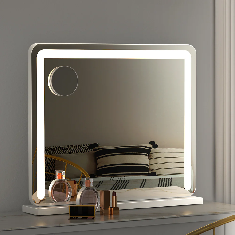 Makeup Mirror 60x50cm Hollywood Vanity with LED Light Tabletop - White - Nurns