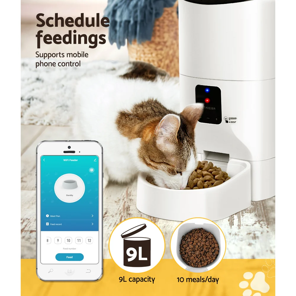 Automatic Pet Feeder 9L Auto Wifi Dog Cat Feeder Smart Food App Dispenser - Nurns