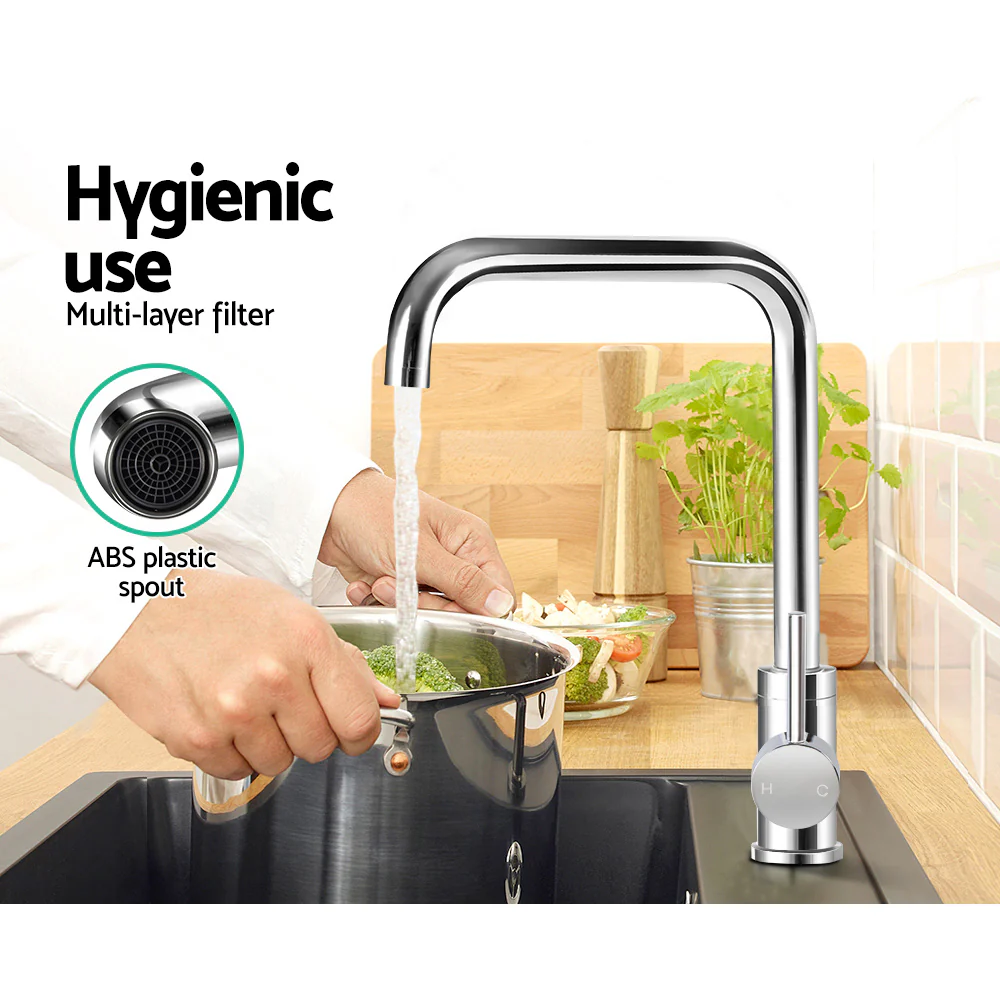 Kitchen Mixer Tap Mixer Rectangle Sink Faucet Basin Laundry Chrome - Nurns