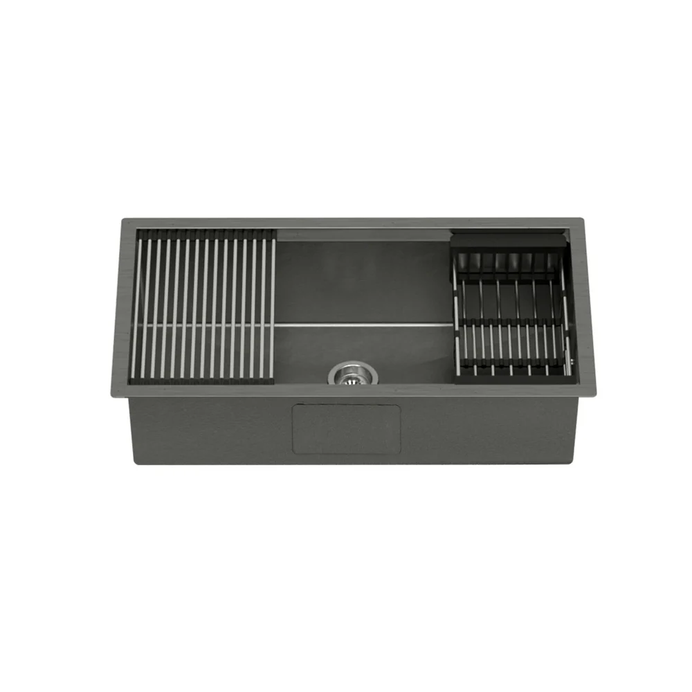 Kitchen Sink 81X45CM Stainless Steel Single Bowl Drain Rack Basket Black - Nurns
