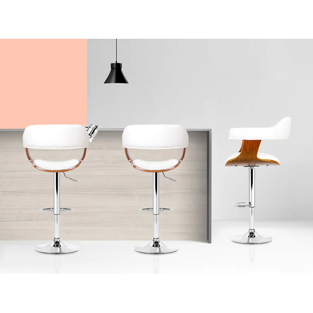 Set of 2 Chalcis Wooden PU Leather Bar Stool - White & Wood - Nurns