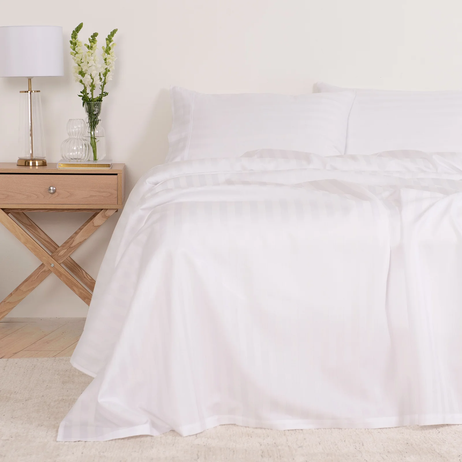 Double Kensington 1200TC Cotton Sheet Set Stripe - White - Nurns