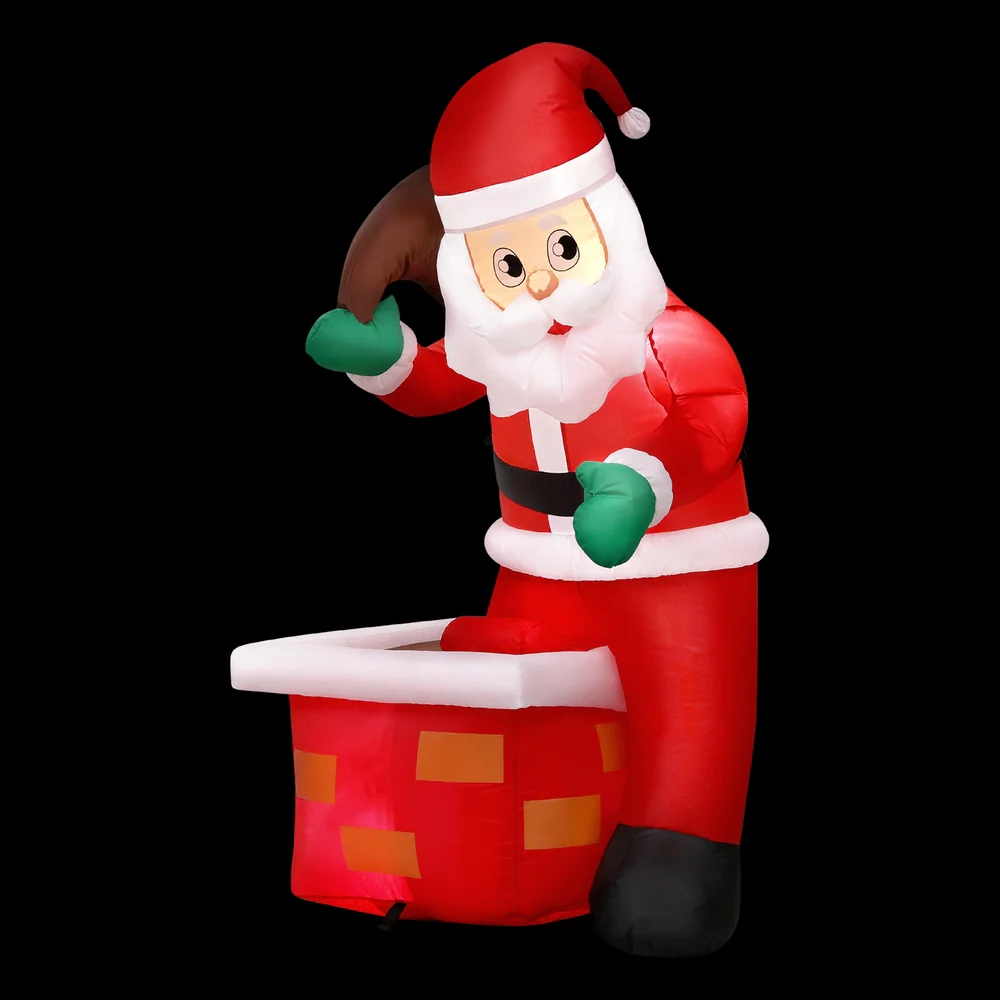 Santa in Chimney Christmas Inflatable Illuminated Decorations - 1.2M - Nurns