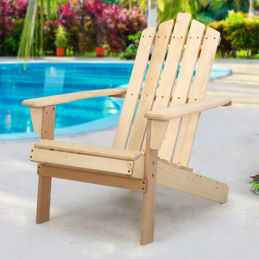 Adirondack Gardeon Outdoor Chairs Wooden Beach Chair Patio Furniture Garden Natural - Nurns